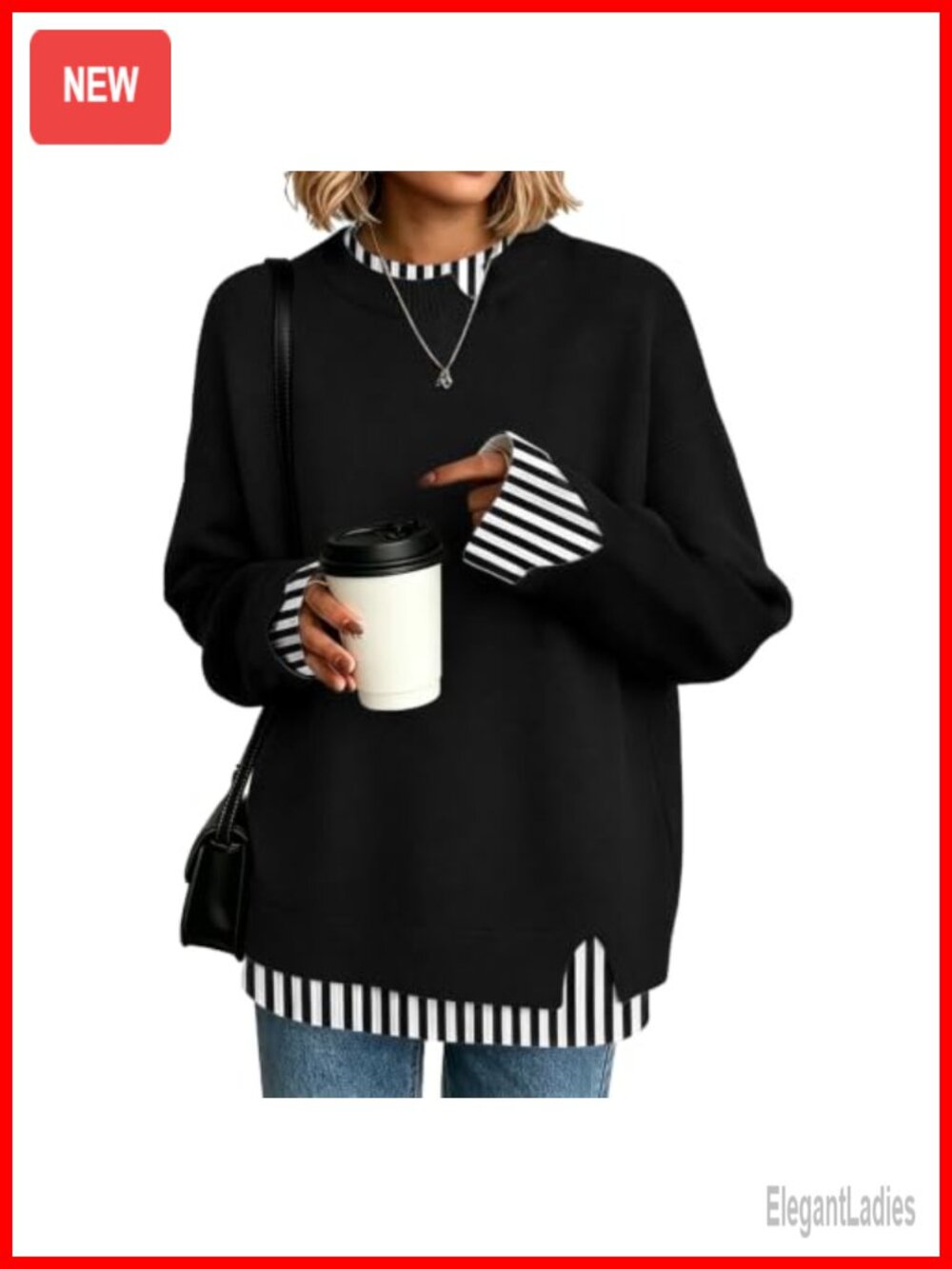 Oversized Knit Sweater Long Sleeve Crew Neck Pullover Cozy Fall Winter